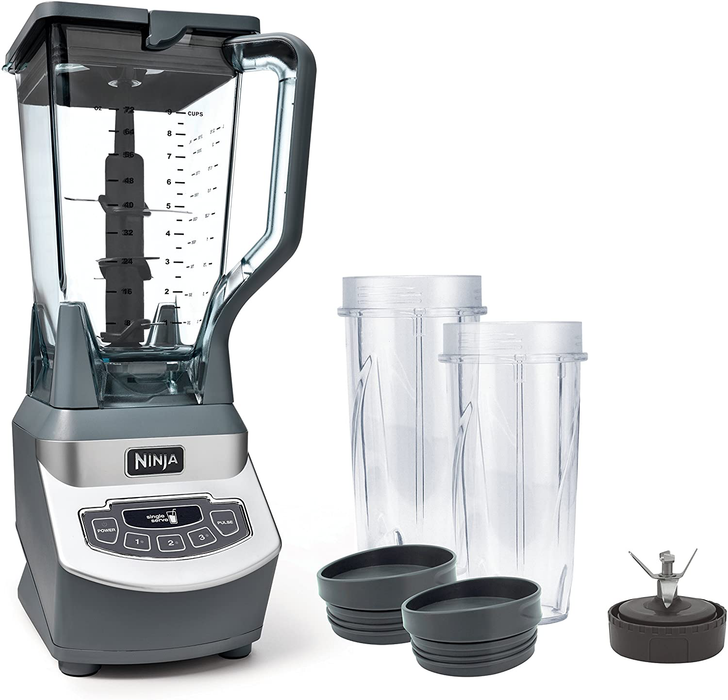 Ninja BL660 Professional Countertop Blender with 1100-Watt Base, 72 Oz Total Crushing Pitcher and (2) 16 Oz Cups for Frozen Drinks and Smoothies, Gray