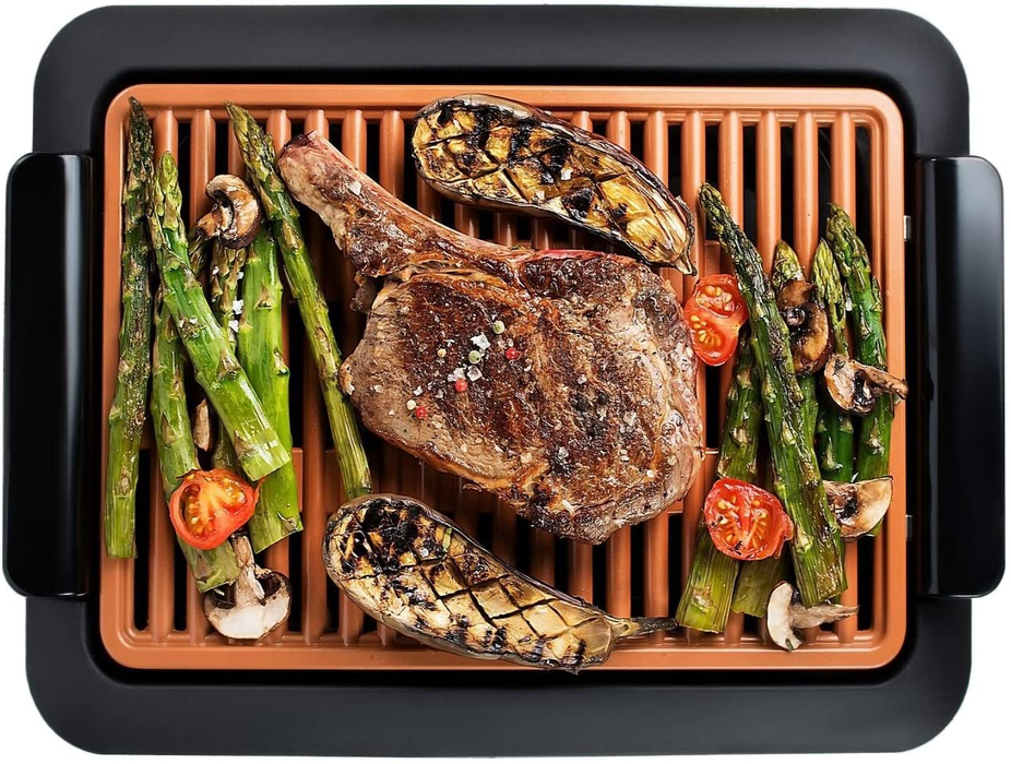 Gotham Steel Smokeless Grill, Indoor Grill, Nonstick Ceramic Electric Grill – Dishwasher Safe Surface, Temperature Control, Metal Utensil Safe, Barbeque Indoors with Virtually No Smoke, As Seen on TV