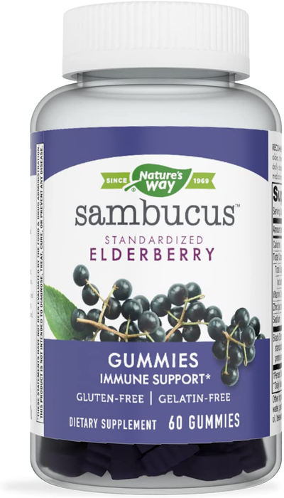 Nature’s Way Sambucus Elderberry Gummies, Immune Support Gummies*, Black Elderberry with Vitamin C and Zinc, 60 Gummies