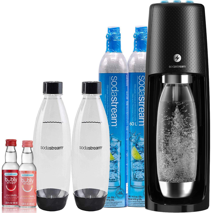 SodaStream Fizzi One Touch Sparkling Water Maker Bundle (Black) with CO2, BPA Free Bottles, and Bubly Drops Flavors