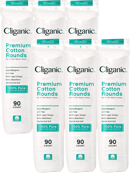 Cliganic Premium Cotton Rounds | Makeup Remover Pads, Hypoallergenic, Lint-Free | 100% Pure Cotton (540 Count)