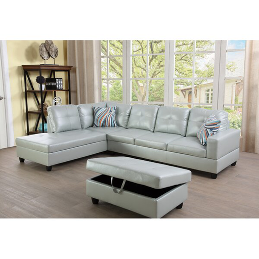 Wilhelmine 103.5" Wide Faux Leather Sofa & Chaise with Ottoman