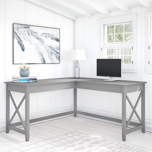 Bush Furniture Key West 60W L Shaped Desk, Cape Cod Gray