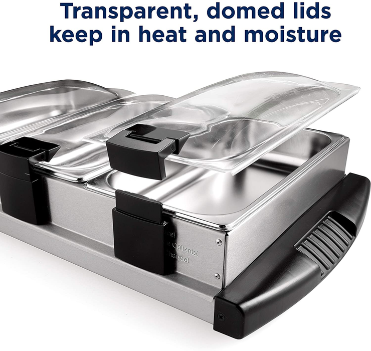 Oster Buffet Server Warming Tray | Triple Tray, 2.5 Quart, Stainless Steel
