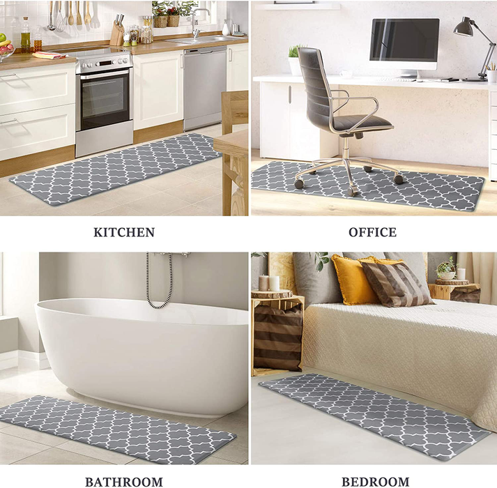  KMAT Kitchen Mat [2 PCS] Cushioned Anti-Fatigue Kitchen Rug,  Waterproof Non-Slip Kitchen Mats and Rugs Heavy Duty PVC Ergonomic Comfort  Foam Rug for Kitchen, Floor Home, Office, Sink, Laundry,Grey : Home