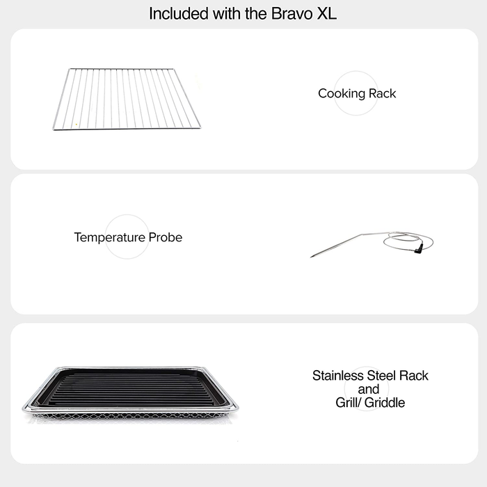 NuWave Bravo XL Smart Convection Air Fryer Oven Grill/Griddle 30-Quart 10-in-1; Patented Temperature Probe; Stainless Steel Rack; 50°F-500°F;10 LB Chicken, 13 in Pizza; Air Fry, Bake, Grill, Toast