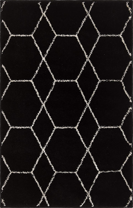 Unique Loom Trellis Frieze Collection Lattice Moroccan Geometric Modern Area Rug, 2 x 3 ft, Black/Ivory