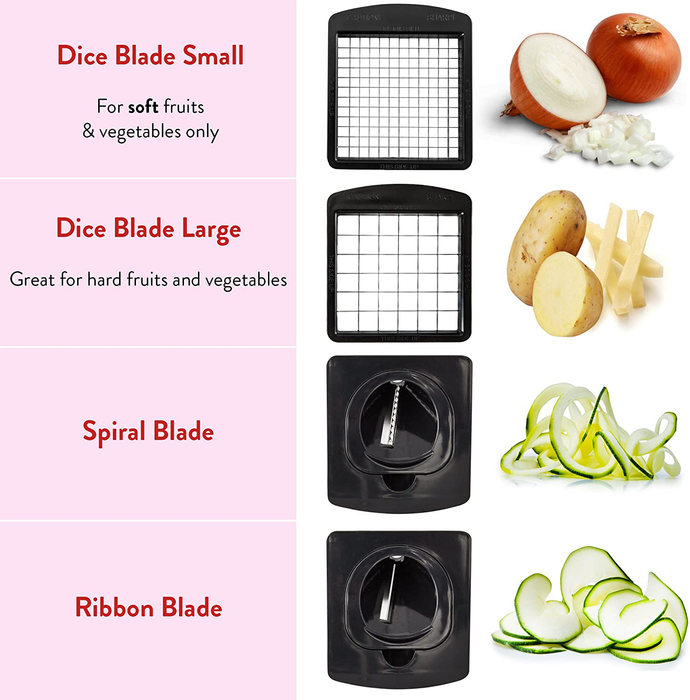 Fullstar Vegetable Chopper - Spiralizer Vegetable Slicer - Onion Chopper with Container - Pro Food Chopper - Black Slicer Dicer Cutter - 4 Blades