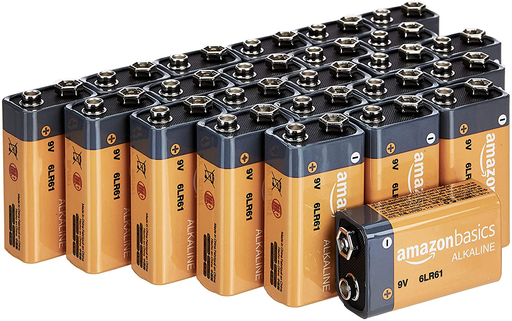 Amazon Basics 24 Pack 9 Volt Performance All-Purpose Alkaline Batteries, 5-Year Shelf Life, Easy to Open Value Pack