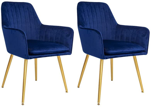 CangLong Furniture Modern Living Dining Room Accent Arm Chairs Club Guest with Gold Metal Legs, Set of 2, Navy Blue