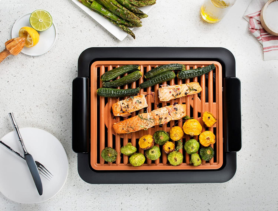 Gotham Steel Smokeless Grill, Indoor Grill, Nonstick Ceramic Electric Grill – Dishwasher Safe Surface, Temperature Control, Metal Utensil Safe, Barbeque Indoors with Virtually No Smoke, As Seen on TV