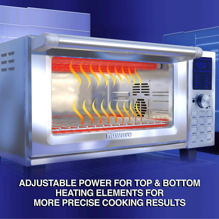 NuWave Bravo XL Smart Convection Air Fryer Oven Grill/Griddle 30-Quart 10-in-1; Patented Temperature Probe; Stainless Steel Rack; 50°F-500°F;10 LB Chicken, 13 in Pizza; Air Fry, Bake, Grill, Toast
