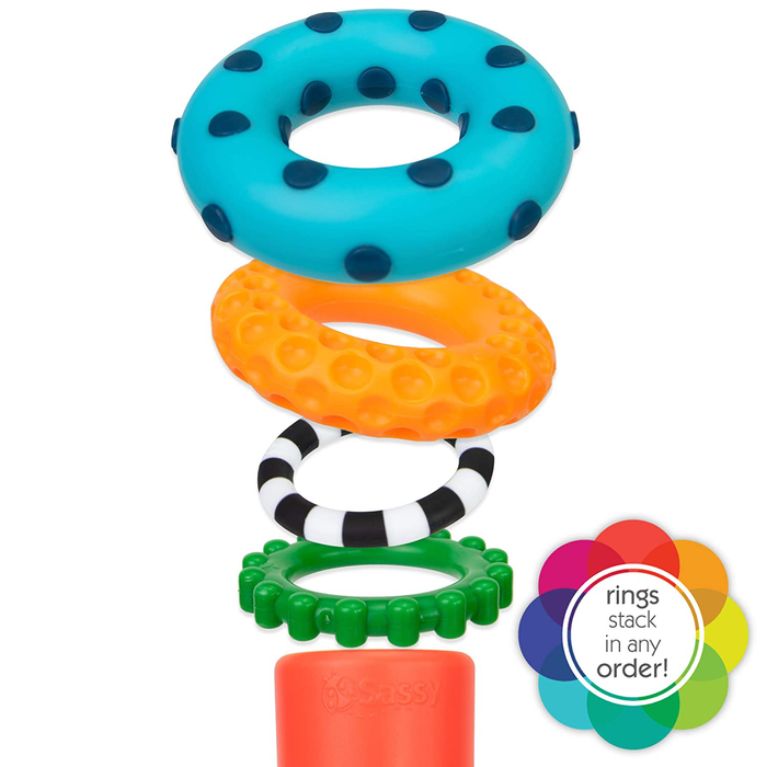 Sassy Stacks of Circles Stacking Ring STEM Learning Toy, 9 Piece Set, Age 6+ Months