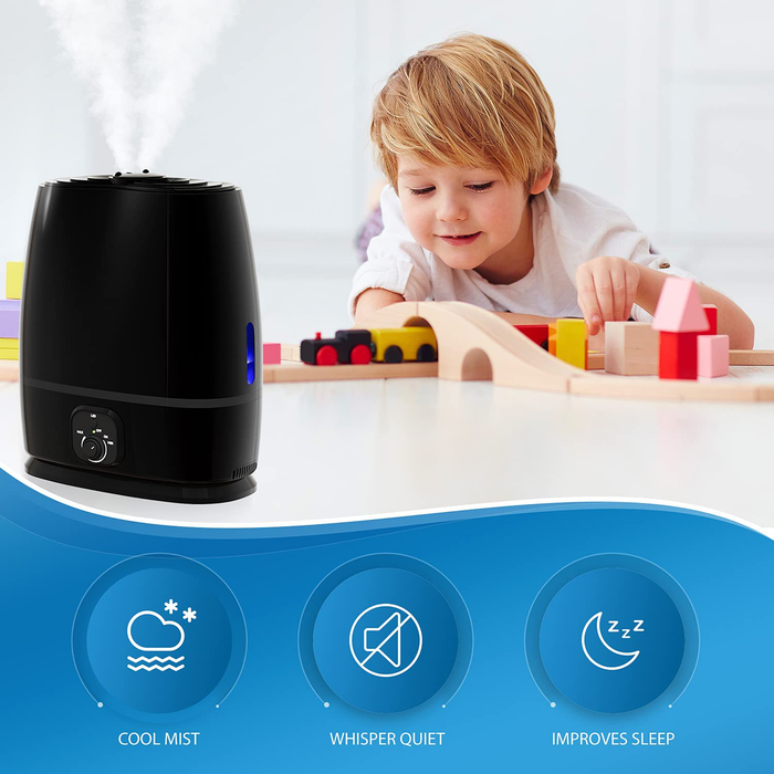 Everlasting Comfort Cool Mist Humidifier for Bedroom (6L) - Filterless, Quiet, Ultrasonic - Large Room Home Air Diffuser with Essential Oil Tray (Black)
