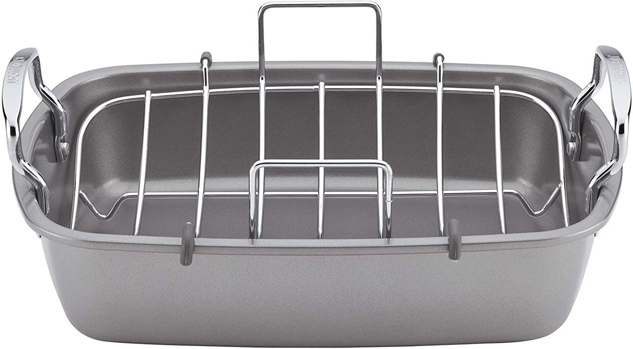 Circulon Nonstick Roasting Pan / Roaster with Rack - 17 Inch x 13 Inch, Gray