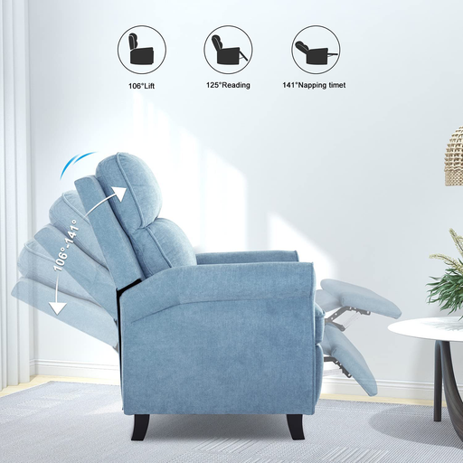 Recliner Chair, Living Room Chair Fabric Push Back Single Reclining Sofa Home Theater Seating Indoor Lounge Furniture for Bedroom, and Other Home Spaces, Blue