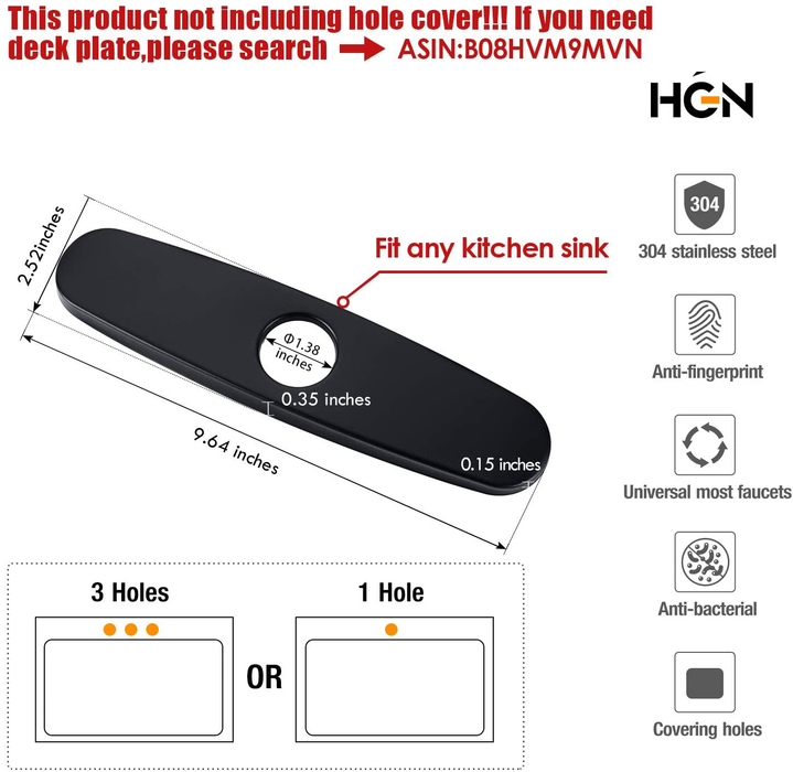 HGN Touch Activated Kitchen Faucets with Pull Down Sprayer,Single Handle Smart Faucet for Kitchen Sinks,304 Stainless Steel,Matte Black,Without Deck Plate.