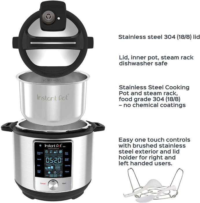 Instant Pot Max 6 Quart Multi-use Electric Pressure Cooker with 15psi Pressure Cooking, Sous Vide, Auto Steam Release Control and Touch Screen