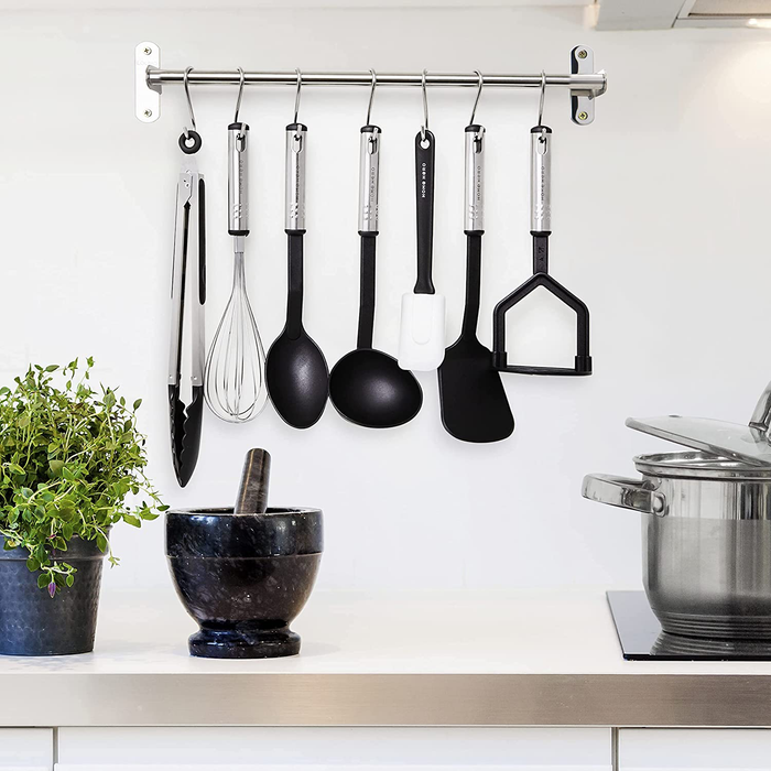 Home Hero 25pc Kitchen Utensils Set - Nylon & Stainless Steel Cooking  Utensils Set - Non-Stick Kitchen Utensils with Spatula - Kitchen Gadgets  Cookware Set - Kitchen Tools Set (25 Piece, Gray) 