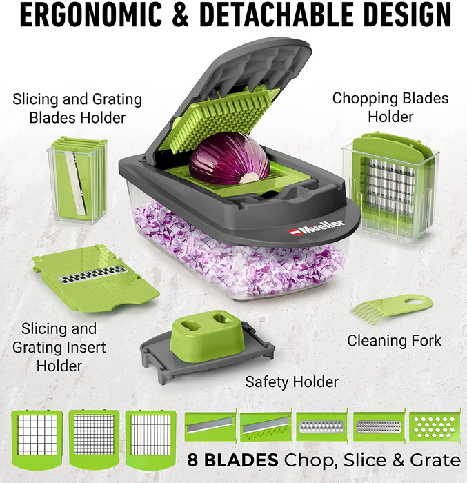 Mueller Pro-Series 8 Blade Vegetable Slicer, Onion Mincer Chopper, Vegetable Chopper, Cutter, Dicer, Egg Slicer with Container