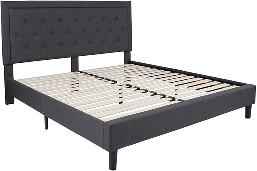 Flash Furniture Roxbury King Size Tufted Upholstered Platform Bed in Dark Gray Fabric