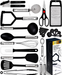 Home Hero 25pc Kitchen Utensil Set - Nylon & Stainless Steel Cooking Utensils - Non-Stick Kitchen Utensils with Spatula - Kitchen Gadgets Cookware Set - Kitchen Tool Set (25 Piece, Black)