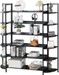 MELLCOM Triple Wide 6-Tier Bookshelf, Industrial Rustic Wood and Metal Bookcase, 6-Shelf Modern Home Decor Standing Metal Frame Book Shelves Furniture for Home & Office, Black