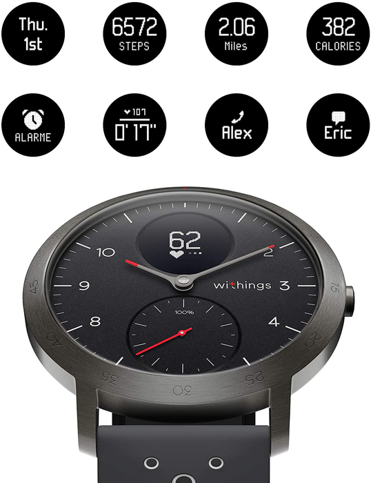 Withings Steel HR Sport - Multisport hybrid Smartwatch, connected GPS, heart rate, fitness level via VO2 max, activity and sleep tracking, notifications