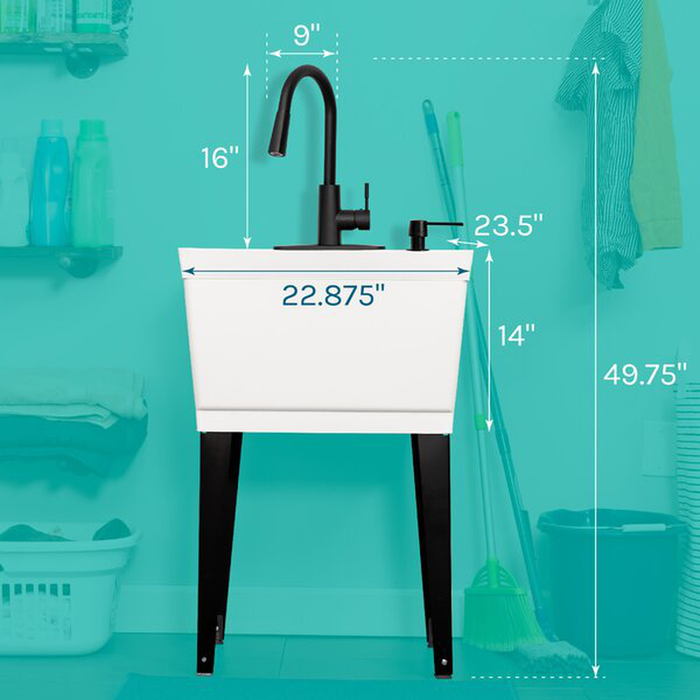 22.88'' L x 23.5'' W Free Standing Laundry Sink with Faucet