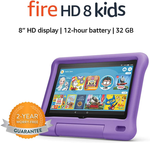 Fire HD 8 Kids tablet, 8" HD display, ages 3-7, 32 GB, Purple Kid-Proof Case