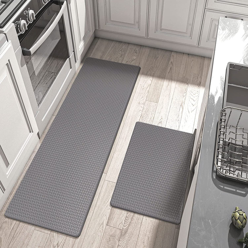 DEXI Kitchen Rugs and Mats Anti Fatigue Mat Cushioned Comfort Runner Rug Standing Floor Rugs Set of 2,17"x29"+17"x59", Medium Grey