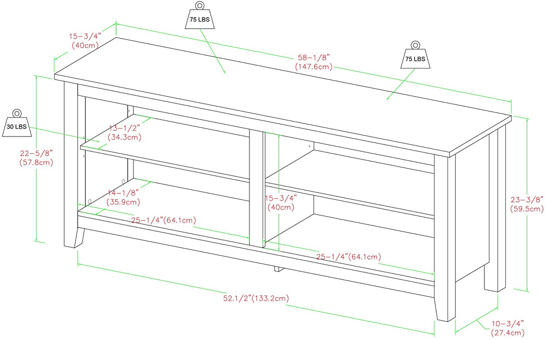 Walker Edison Wren Classic 4 Cubby TV Stand for TVs up to 65 Inches, 58 Inch, Charcoal