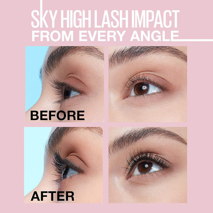 Maybelline Sky High Washable Mascara Makeup, Volumizing Mascara, Buildable, Lengthening Mascara, Defining, Curling, Multiplying, Washable Blackest Black, 0.2 fl. Oz