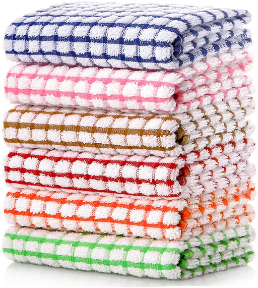 LAZI Kitchen Dish Towels, 16 Inch x 25 Inch Bulk Cotton Kitchen Towels, 6 Pack Dish Cloths for Dish Rags for Drying Dishes Clothes and Dish Towels