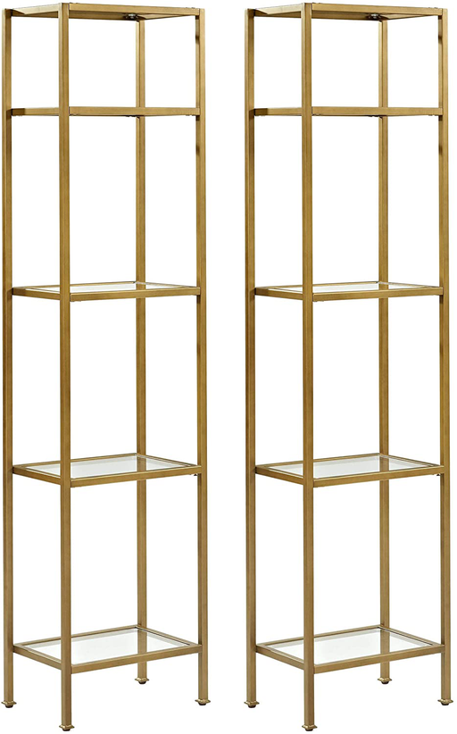 Crosley Furniture Aimee Narrow Etagere Set, Gold and Glass