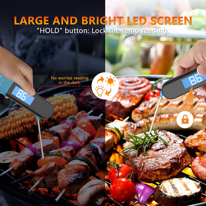 Meat Thermometer for Cooking Food Thermometer Digital Instant Read Kitchen Cooking Thermometer with Backlight LCD for Grilling/BBQ/Baking/Candy/Liquids/Oil(Blue)