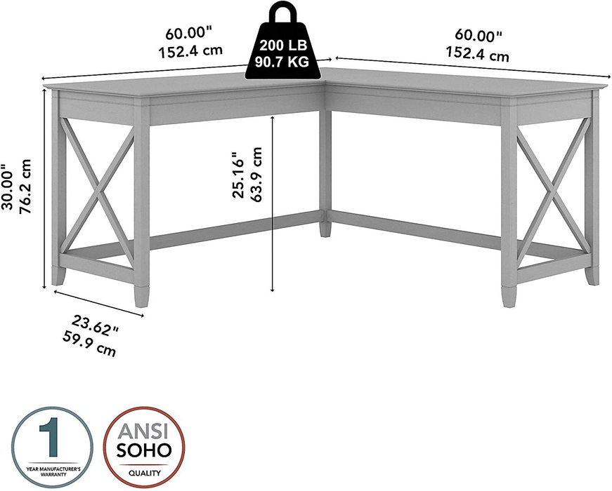 Bush Furniture Key West 60W L Shaped Desk, Cape Cod Gray
