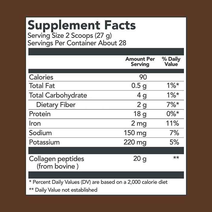 Vital Proteins Chocolate Collagen Powder Supplement (Type I, III) for Skin Hair Nail Joint - Hydrolyzed Collagen - Dairy & Gluten Free - 27g per Serving - Chocolate Flavor, 26.8 oz Canister