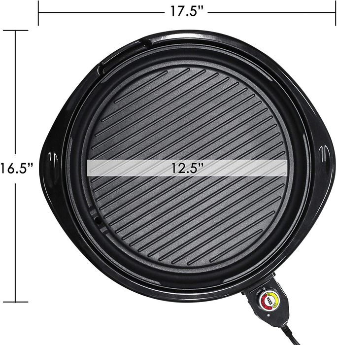 Maxi-Matic Smokeless Indoor Electric BBQ Grill with Glass Lid Dishwasher Safe, PFOA-Free Nonstick, Adjustable Temperature, Fast Heat Up, Low-Fat Meals Easy to Clean Design, 14", Black