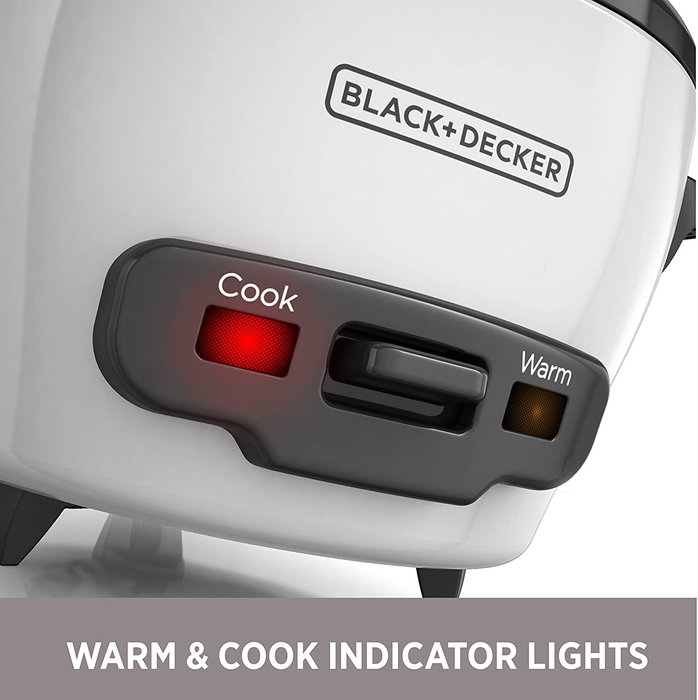 BLACK+DECKER Uncooked Rice Cooker, 3-cup, White