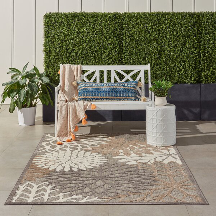 Weon Floral Gray/Beige Indoor / Outdoor Area Rug