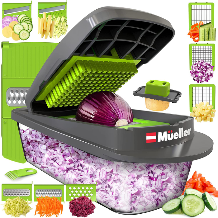 Mueller Pro-Series 8 Blade Vegetable Slicer, Onion Mincer Chopper, Vegetable Chopper, Cutter, Dicer, Egg Slicer with Container