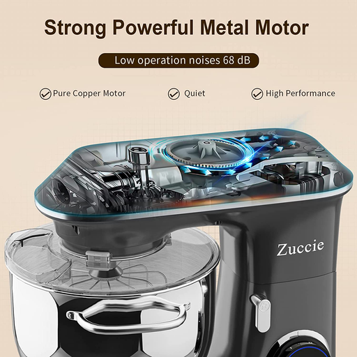 Zuccie Stand Mixer, 8.5QT. 660W 10-Speed Tilt-Head Electric Kitchen Mixer with Dishwasher-Safe Dough Hooks, Flat Beaters, Wire Whip & Pouring Shield Attachments for Most Home Cooks, SM-1552X, Gray