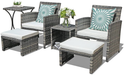 OC Orange-Casual Patio Furniture Conversation Set with Ottoman Grey Wicker Patio Set with Footstools, Balcony Furniture for Apartments