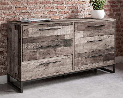 Signature Design by Ashley Neilsville Industrial Butcher Block Style Dresser, Natural Pallet Brown