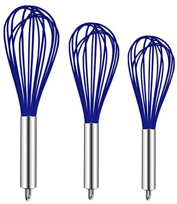 TEEVEA (Upgraded) 3 Pack Very Sturdy Kitchen Silicone Whisk Balloon Wire Whisk Set Egg Beater for Blending Whisking Beating Stirring Cooking Baking