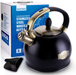 SUSTEAS Stove Top Whistling Tea Kettle-Surgical Stainless Steel Teakettle Teapot with Cool Toch Ergonomic Handle,1 Free Silicone Pinch Mitt Included,2.64 Quart(BLACK)