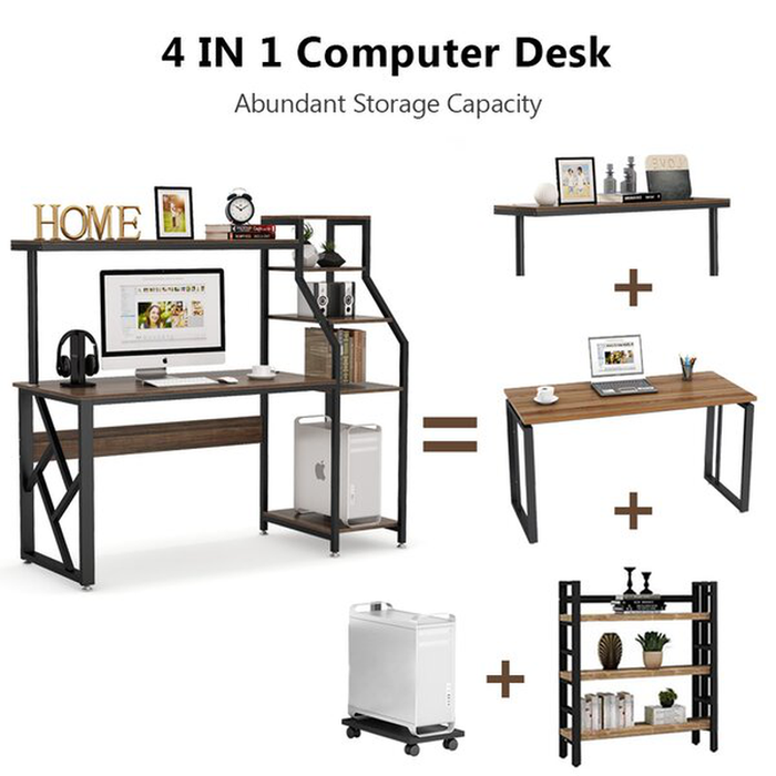 Rectangular Computer Desk Office Set with Hutch