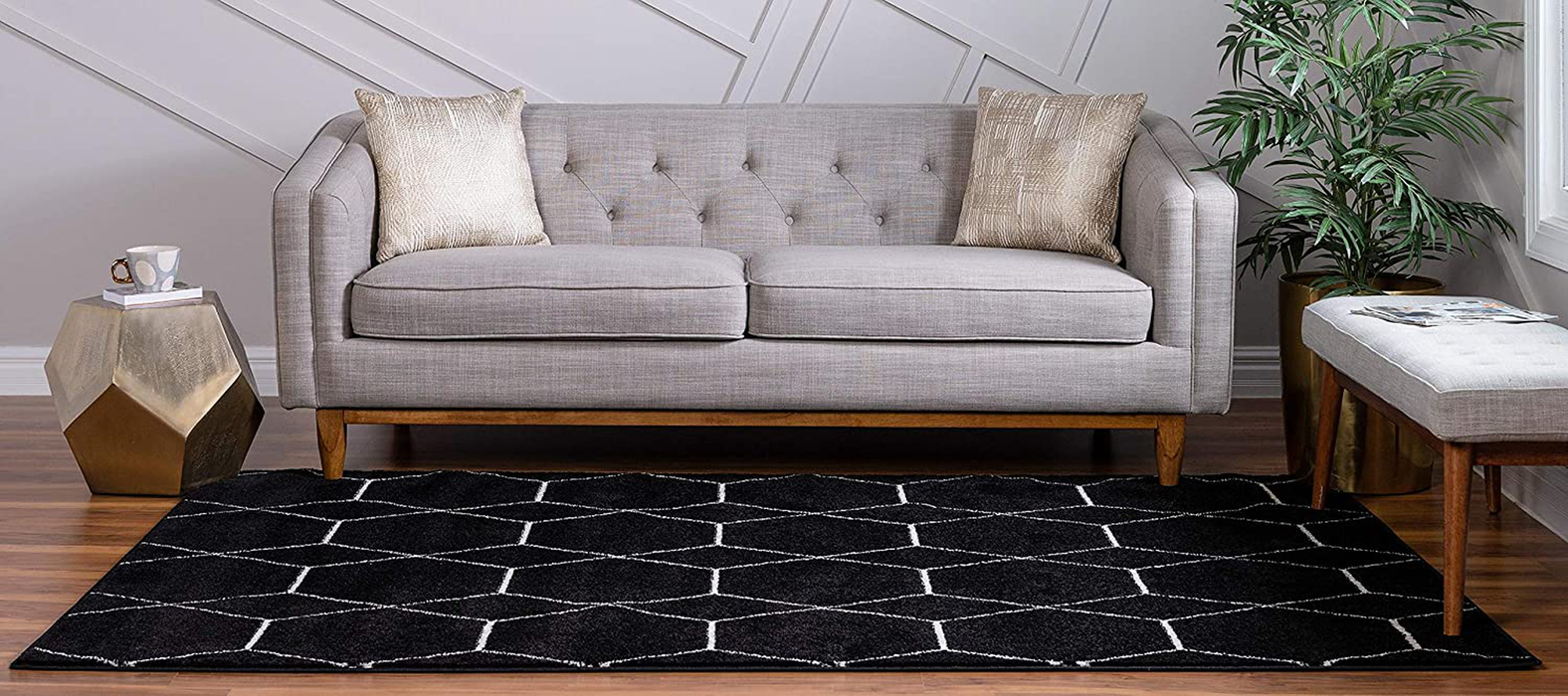 Unique Loom Trellis Frieze Collection Lattice Moroccan Geometric Modern Area Rug, 2 x 3 ft, Black/Ivory