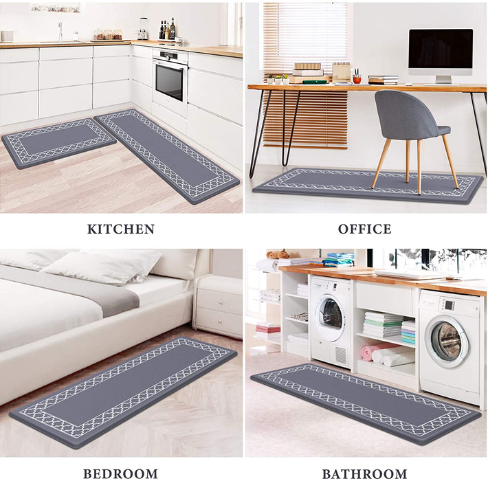 LuxStep Kitchen Mat Set of 2 Anti Fatigue Mat, Non Slip Kitchen Rugs and Mats Waterproof Memory Foam Kitchen Rug, Standing Desk Mat Floor Mats for House,Sink,Office,Kitchen (Grey)